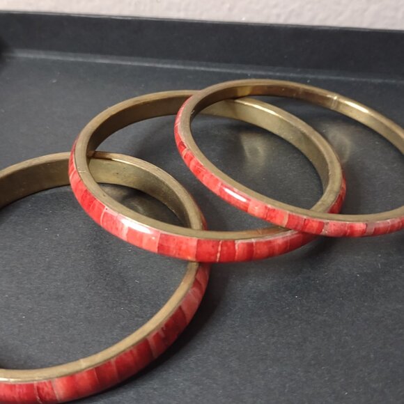 Set Of 3 Vintage 8 Inch Red Bangles - Picture 8 of 9
